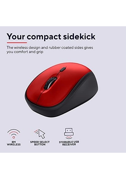 24550 Yvi+ Sessiz Kablosuz Optik Mouse - Kırmızı