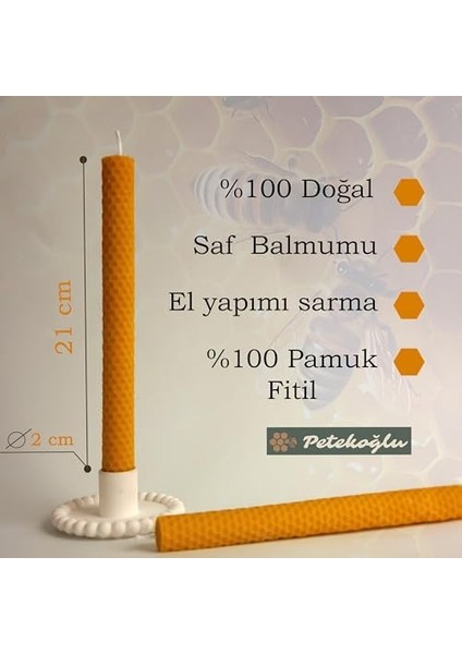 (5 Adet) Şamdan Mumu (21X2CM) Doğal Petek Balmumu Seti Beeswax Bal Mumu Mum Özel Dekoratif Mum Balmumu