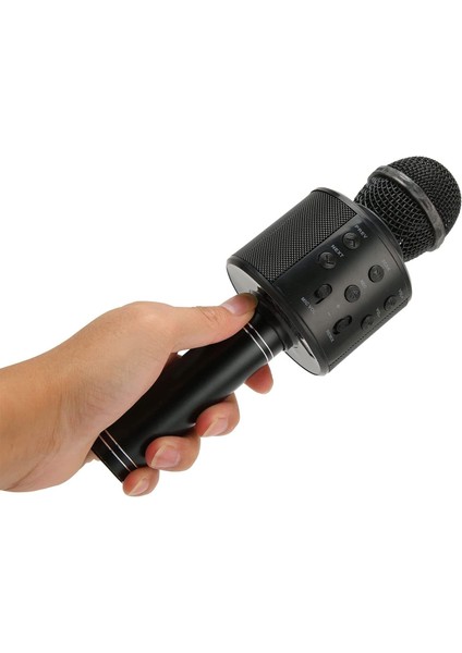 Karaoke Mikrofon Aux USB ve Sd Kart Girişli Bluetoothlu Siyah Şarj Kablolu Şık Tasarım Hoparlör