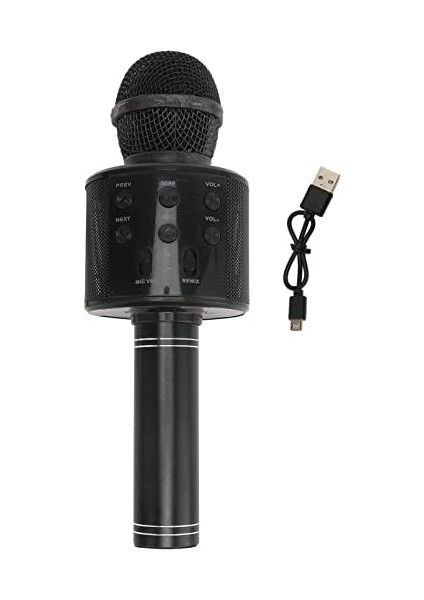Karaoke Mikrofon Aux USB ve Sd Kart Girişli Bluetoothlu Siyah Şarj Kablolu Şık Tasarım Hoparlör
