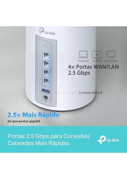 Deco BE65(1-PACK), BE9300 Mbps, 4 × 2.5 Gbps Portlar, 320 Mhz Kanallar, 6 Ghz Bandında Çalışır, 200 Cihaza Kadar Bağlanılabilirlik, Vpn, Wpa3, Üç Bantlı Wi-Fi 7 Mesh Sistemi