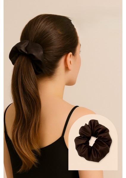 Ince Deri Kumaş Orta Boy Scrunchie – Acı Kahverengi Saç Tokası