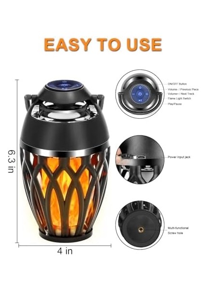 Açık Bluetooth Hoparlörler, Bluetooth 5.0 LED Alev Hoparlör, Ipx5 Su Geçirmez Alev Atmosfer Hoparlör, Veranda Hoparlörler Erkekler Kadınlar Için Hediyeler, Parti Bahçe Ev Için