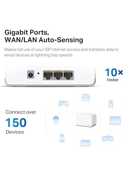 Halo H70X(2-PACK), AX1800MBPS, Dual-Band, Gigabit Portları, 150'YE Kadar Cihaz Bağlanabilir, 350 M²'ye Kadar Kapsama, Akıllı Bağlantı, Mobil Uygulama ile Kolay Kurulum, Wi-Fi 6 Mesh Sistemi