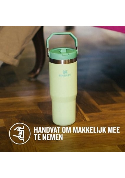 Iceflow Flip Straw Pipetli Termos Bardak, 0.89 Litre, Lime Yeşili (Citron)