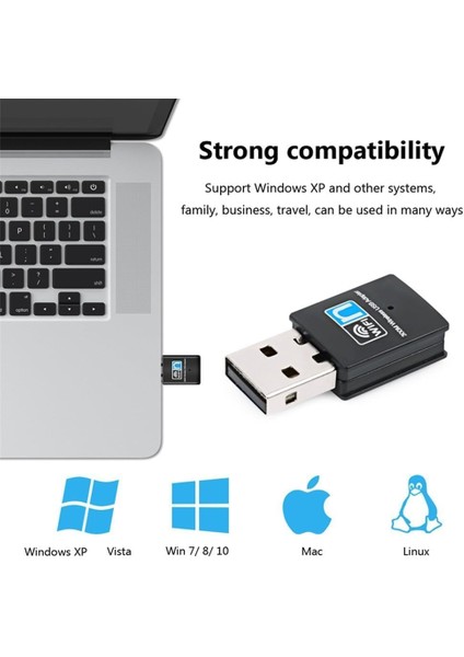 USB Wifi Adaptörü, Kablosuz Lan Ağ Kartı Adaptörü USB 2.0 Dongle Masa Üstü Dizüstü Bilgisayar Windows 10 8 7 Xp Mac Os Için (WINDOWS10 Için Tak ve Çalıştır)