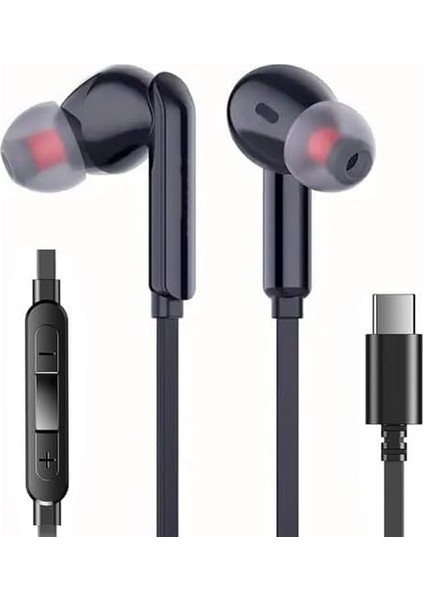 Tak Çalıştır Type-C Kulakiçi Kablolu Kulaklık Mikrofonlu Iphone 15 Pro Max S24 Ultra Uygun Kulaklık (Siyah)