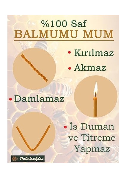 (50 Adet) Balmumu Mum Petekoğlu Dilek Mumu Doğal Petek Ince Uzun Parti Nişan Düğün Ritüel Doğum Günü Mum