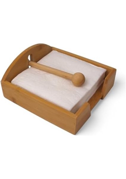 Bambu Lüks Peçetelik Kare, Rüzgar Koruma Aparatlı Doğal Bambu Peçetelik - Şık ve Dayanıklı Tasarım (18CM x 18CM x 5cm)