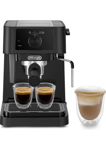 Stilosa Ec 230.Bk - Geleneksel Espresso Süzgeç Makinesi, Manuel Süt Köpürtücülü Espresso Makinesi, Espresso Tozu, 1 L Su Tankı, Siyah