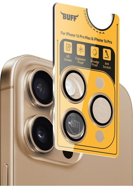 Labs iPhone 16 Pro Max / 16 Pro ile Uyumlu Titanyum 9h Lens Koruyucu (Gold Brown)