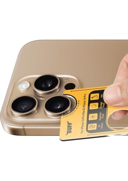Labs iPhone 16 Pro Max / 16 Pro ile Uyumlu Titanyum 9h Lens Koruyucu (Gold Brown)