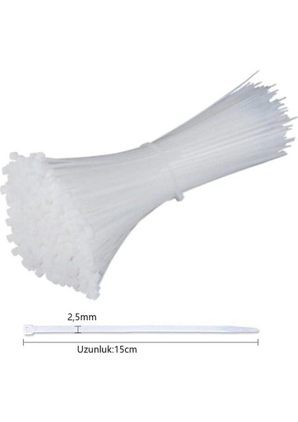 Çetsan 2, 5X150 Beyaz 15CM Kablo Bağı Cırt Kelepçe TOPLAYICI-100 Adet, Sekatech