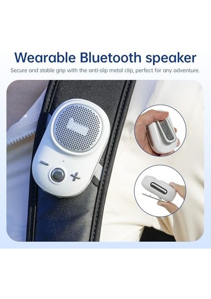 Itour-S Taşınabilir Mini Giyilebilir Bluetooth Hoparlör, Büyük Ses ve Punchy Bas, Klipsli Tasarım, IP67 Su Geçirmez ve Toz Geçirmez, 10 Saat Çalma Süresi, Ev Seyahat Ofis ve Dış Mekan Için