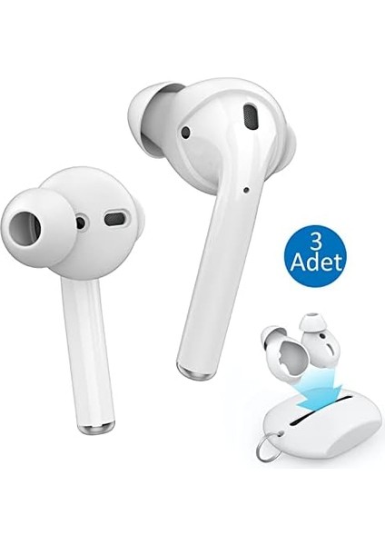 Airpods-Earpods ile Uyumlu Kulaklık Kılıfı 0.5mm Ince Tasarım 3çift S Boy Sağlam Kavrama Beyaz