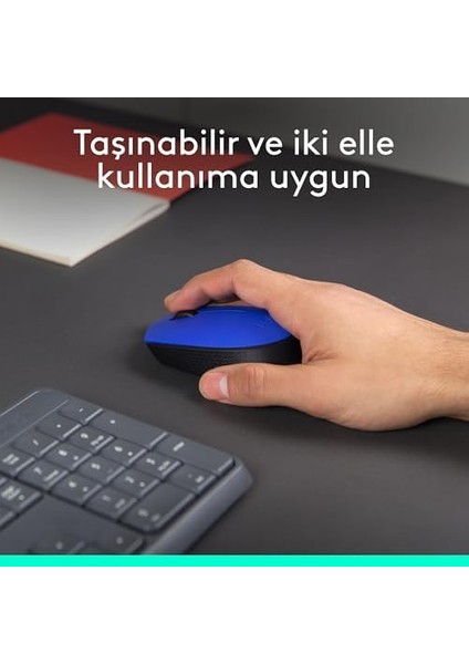 M171 Kablosuz Mouse, Pc, Mac, Dizüstü Bilgisayar Için, 2,4 Ghz, USB Mini Alıcılı, Optik Izleme, 12 Aylık Pil Ömrü, Sağ ve Sol Elle Kullanıma Uygun, Mavi