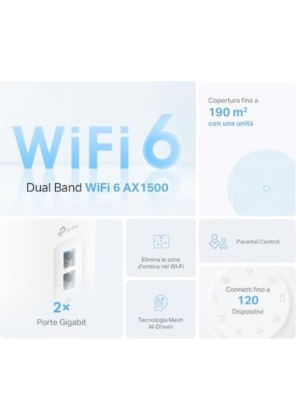 Deco X10(1-PACK), AX1500 Mbps, 190 M²'ye Kadar Kapsama Alanı, 120 Cihaza Kadar Bağlantı, Gigabit Portlu, Mobil Uygulama ile Kolay Kurulum,yapay Zeka Destekli Wi-Fi 6 Mesh Sistemi