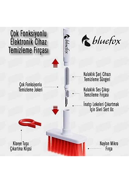Yumuşak Kulaklık Temizleyici, Klavye Fırçası, 5'i 1 Arada Çok Işlevli Elektronik Cihaz Temizleme Seti