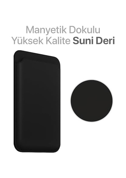 iphone Için Magsafe ile Uyumlu Manyetik Kartlık Pu Deri Görünümlü Cüzdan Yenilenmiş V2 Güçlü Mıktanıs ile Süper Yapışma (Siyah)