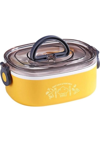 Bento 600ML Lunchbox Tekli Çelik Sefer Tası Yemek Kutusu (Sarı)