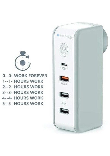 30 Watt PD18W Zaman Ayarlı USB Çıkışlı Priz 180 Derece Döndürülebilir Fiş Qc3.0 2.4A USB Çıkışlı M8J301TE