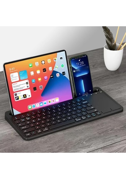 Şarjlı Bluetooth Touchpad Klavye Dual Bağlantı Galaxy Tab S9 Fe Uyumlu Hızlı ve Kolay Kablosuz Bağlantı Tablet ve Telefon ile Kullan Türkçe Q Klavye ZR731