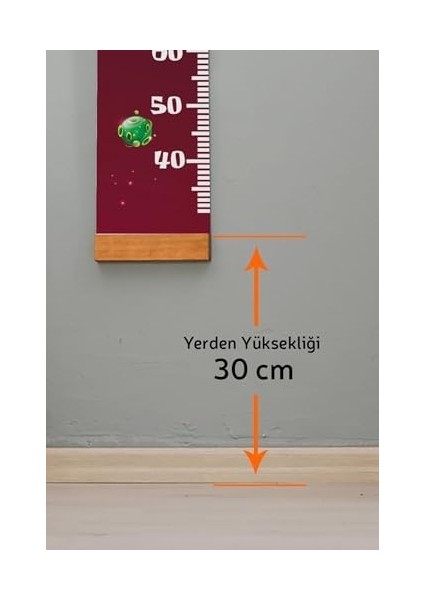 Hediye Uzay Tasarımlı Boy Ölçme Cetveli - Asılabilir Boy Ölçer - Duvar Bebek Boy Ölçer