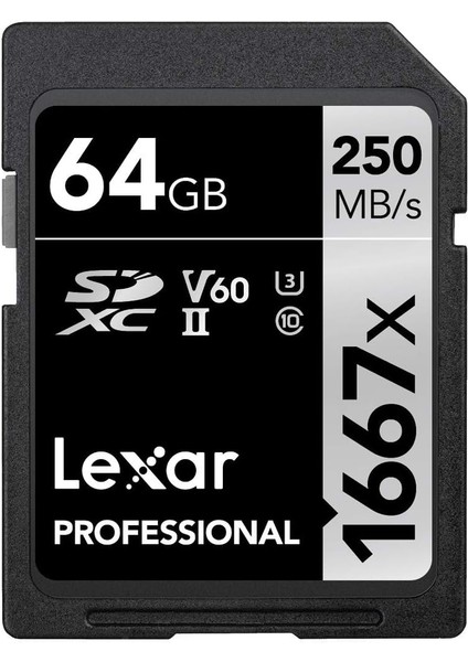 Professional 1667X Sd Kart 64 Gb, Sdxc Uhs-Iı Bellek Kartı, 250 Mb/s'ye Kadar Okuma, 120 Mb/s'ye Kadar Yazma, Sınıf 10, U3, V60, Sd Için Profesyonel Fotoğrafçı, Videografer (LSD64GCB1667)