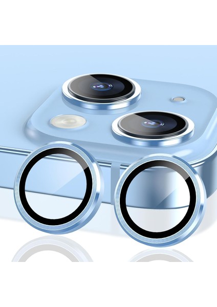 Trend iPhone 15 / iPhone 15 Plus Kamera Camı Lens Koruyucu Halka Set - Light Blue