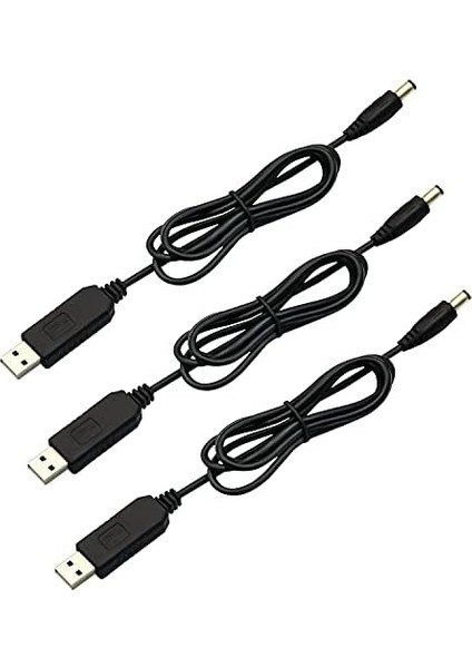 Telesky 4 Paket USB - Dc Güç Kablosu, 12 V Gücü Dönüştürülmesi Gereken Cihazlar Için 5,5 x 2,1 mm Fiş Namlu Jak ile 5 V - 12 V Gücü (Siyah, 3,3 Feet/1 Metre)