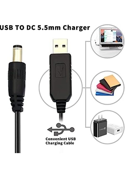 Telesky 4 Paket USB - Dc Güç Kablosu, 12 V Gücü Dönüştürülmesi Gereken Cihazlar Için 5,5 x 2,1 mm Fiş Namlu Jak ile 5 V - 12 V Gücü (Siyah, 3,3 Feet/1 Metre)
