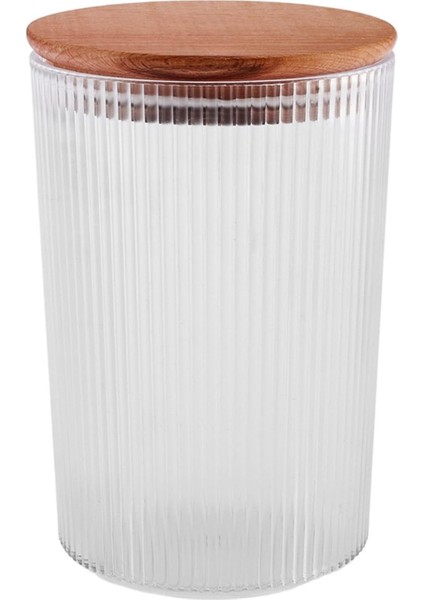 Desenli Cam Saklama Kabı - Hava Geçirmez Ahşap Kapaklı, Lüks Mutfak ve Restoran Kullanımı Için (350 Ml)