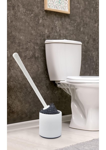 Home Silikon Wc Tuvalet Banyo Fırçası Klozet Fırçası Beyaz-Gri Oval