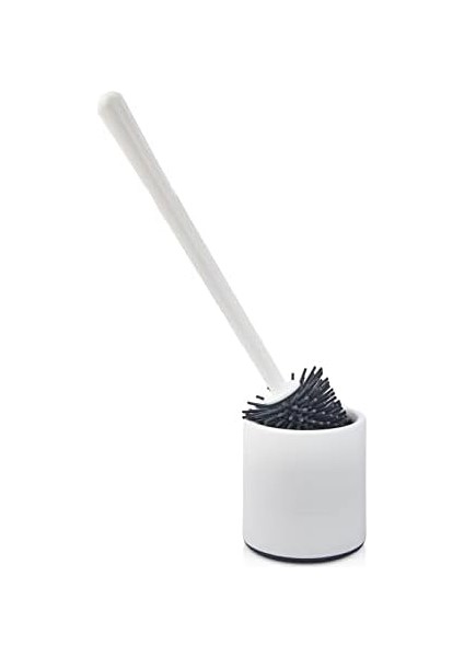 Home Silikon Wc Tuvalet Banyo Fırçası Klozet Fırçası Beyaz-Gri Oval