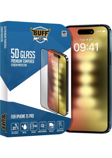 iPhone 15 Pro ile Uyumlu 5d Glass Ekran Koruyucu, BF5P5D, Şeffaf