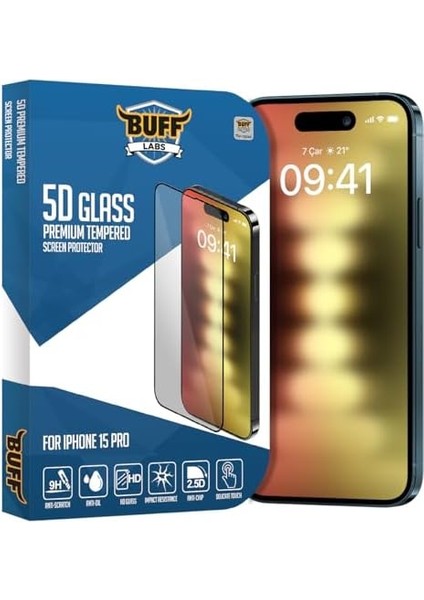 iPhone 15 Pro ile Uyumlu 5d Glass Ekran Koruyucu, BF5P5D, Şeffaf
