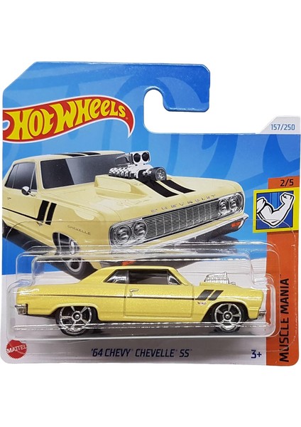 Wheels - ´64 Chevy Chevelle Ss - Muscle Mania 2/5 - HTD79 - Short Card - Gm Chevrolet - Sarı Metalik - Mattel 2024 - 1:64