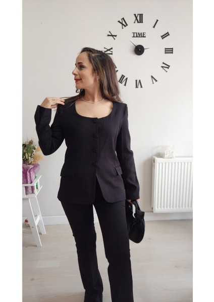 Yuvarlak Yaka Ceket Pantolon Takım modelleri