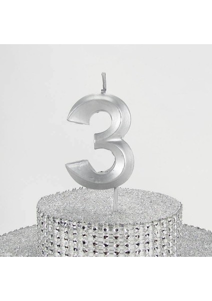 Vitrini 3 Üç Rakamlı Gümüş Gri Mum 6.5 cm