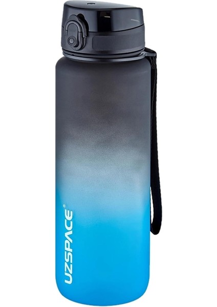 1000ML Büyük Boy Soft Touch Çift Renk Motivasyon Tritan Su Matarası (Siyah-Mavi)