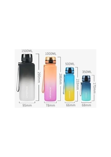 1000ML Büyük Boy Soft Touch Çift Renk Motivasyon Tritan Su Matarası (Siyah-Mavi)