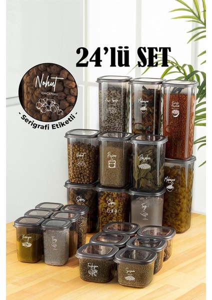 Vienev 24LÜ Beyaz Serigrafi Etiketli Peggy Kare Erzak ve Baharat Full Set 6x(1,75 1,2, 0,55, 0,45) Ant