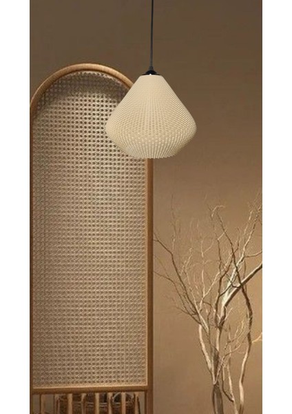Gruis Hasır Yüzey Avize, Rattan Görünümlü Tasarım Tekli Sarkıt Avize (Plastik) E27