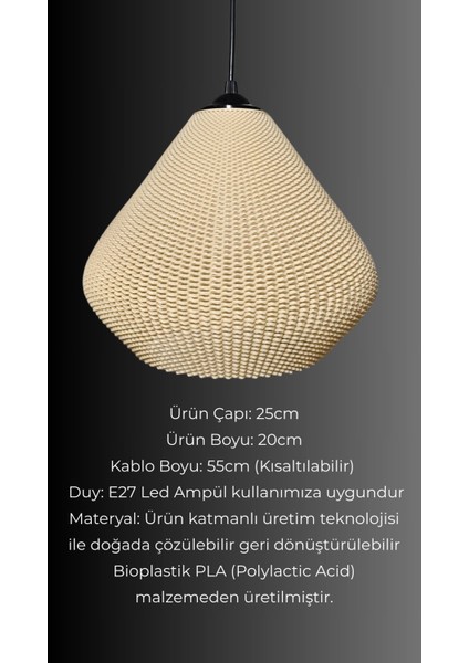 Gruis Hasır Yüzey Avize, Rattan Görünümlü Tasarım Tekli Sarkıt Avize (Plastik) E27