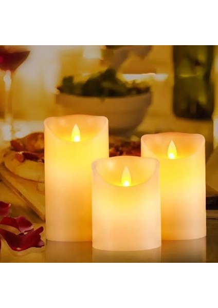Dekoratif Alevsiz LED Işıklı Pilli Mum Masaüstü Şık ve Güvenli Ister Gece Lambası Ister Dekor Olarak Kullanın Çocuk Yatak Oturma Odası Salon Için 7-9-11 cm (3 Farklı Boy)