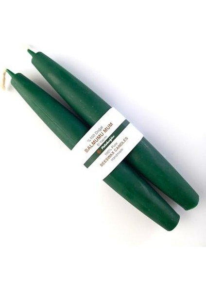 Balmumu Mum (2 Adet) Şamdan Mumu Mermi Formunda Masa Mumu 22 cm Bees Wax (Yeşil)