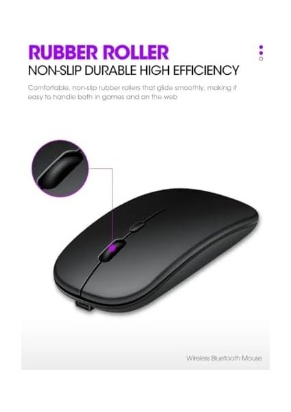 Şarj Edilebilir Kablosuz Bluetooth Fare 2.4g USB Android Windows Tablet Laptop Notebook Pc Için (Siyah)