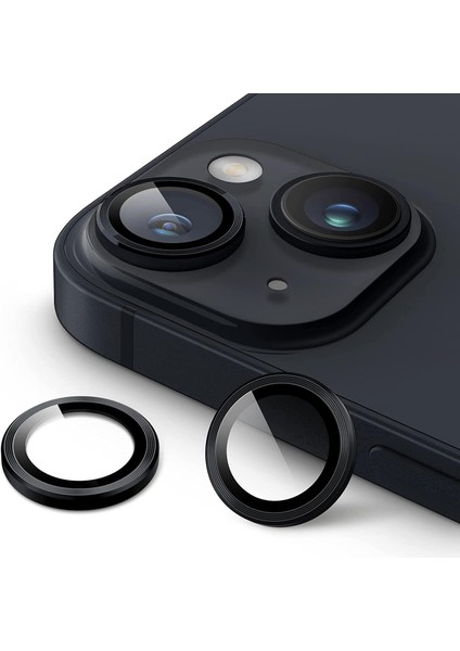 Trend iPhone 14 / iPhone 14 Plus Kamera Camı Lens Koruyucu Halka Set - Siyah