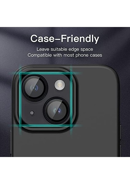 Trend iPhone 14 / iPhone 14 Plus Kamera Camı Lens Koruyucu Halka Set - Siyah