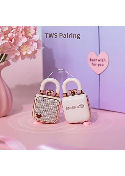Love-Lock Bluetooth Hoparlör, Küçük Taşınabilir Müzik Kutusu, Kablosuz Stereo Eşleştirme, Retro Ses Kutusu, Sevimli Masaüstü Dekorasyonu, Kızlar Için, Pembe